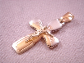 CRUZ ORO 18KT MACIZA BICOLOR ORLA CRISTO PESO G4,35 D30X20MM