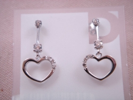 PENDIENTES ORO 18KT CORAZON CON PIEDRAS D26X10MM PESO G2,5