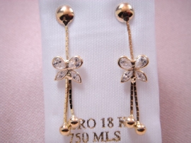 PENDIENTES ORO 18KT MARIPOSA BOLA CIRCONITAS D34X8MM PESO G1,70