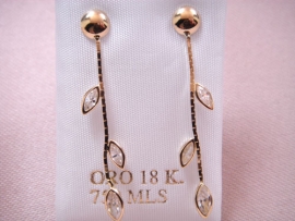 PENDIENTE ORO 18KT HOJAS CIRCONITAS D30MM PESO G1,09