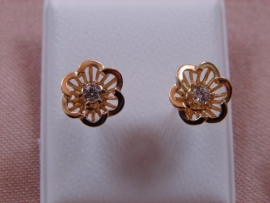 PENDIENTE ORO 18KT ROSETA-FLOR CIRCONITA 9MM PESO 1,90G