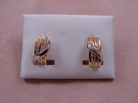 PENDIENTE ORO 18KT BICOLOR 2 CARRILES CIRCONITAS PESO G2,45 D14X7,5MM