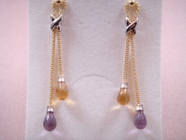 PENDIENTES ORO 18KT DOBLE PIEDRA D60MM PESO G5,4
