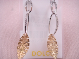 PENDIENTES ORO 18KT BICOLOR OVALOS CIRCONITA HOJAS 46X9MM PESO G5,20