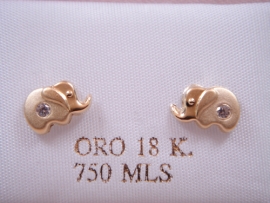 PENDIENTES ORO 18KT ELEFANTE CIRCONITAS PESO 0,95G D6X10MM