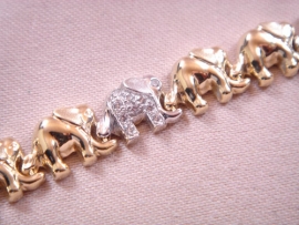 PULSERA ORO 18KT ELEFANTE BICOLOR PIEDRAS 20CM D9,9X3,5MM PESO G22,50