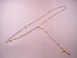 ROSARIO ORO 18KT CON PERLAS 3MM 60CM+10CM CRUZ PESO G13,9