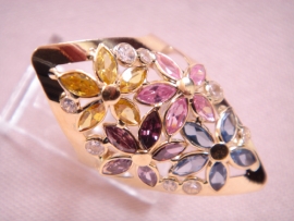 ANILLO ORO 18KT LANZADERA PIEDRAS FLORES D32X15MM PESO G3,6