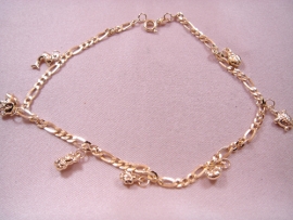 TOBILLERA ORO 18KT TRES X UNO 7 COLGANTES 27CM D3,5MM PESO G5,95