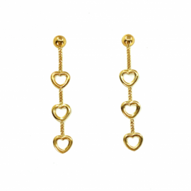 PENDIENTES ORO 18 KT TRES CORAZONES D34,50X5,86 PESO G0,98