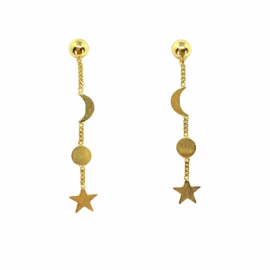 PENDIENTES ORO 18 KT LUNA-CÍRCULO-ESTRELLA D33,68X5,87 PESO G0,7