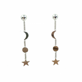 PENDIENTE ORO 18 KT BLANCO LUNA-CÍRCULO-ESTRELLA D35X5,58MM PESO G0,8