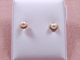 PENDIENTE ORO 18KT BEBE PERLA CON CERCO 3MM PESO 0,49G