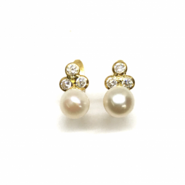 PENDIENTES ORO 18KT TREBOL BOCEL PERLA D10X5,5MM PESO 1,15G