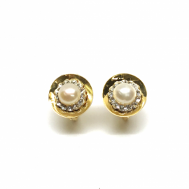 PENDIENTES ORO 18KT CIRCULO PERLA CUAJO CIRCONITA D10MM PESO 1,20G