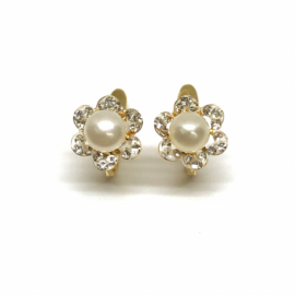 PENDIENTES ORO 18KT FLOR PERLA CUAJO CIRCONITAS D7,5MM PESO 1,35G