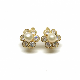 PENDIENTES ORO 18KT AUREOLA CIRCONITA PERLA D10MM PESO 1,30G