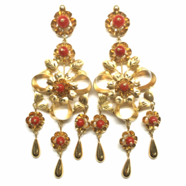 PENDIENTES ORO 18KT MANTILLA CON CORAL D70X25MM PESO G9,90