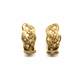 PENDIENTES ORO 18KT TRENZA CIRCONITAS OMEGA D15X7,5MM PESO G2,90