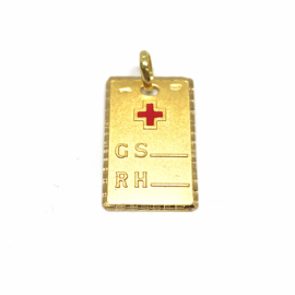 MEDALLA ORO 18 KT PLACA GRUPO SANGUINEO PESO 2,3 DIMENSIONES 14X22MM