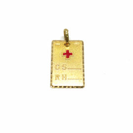 MEDALLA ORO 18KT PLACA GRUPO SANGUINEO PESO G1,8 DIMENSIONES 12X19MM