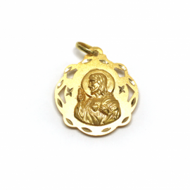 MEDALLA ORO 18 KT ESCAPULARIO CORAZON DE JESUS VIRGEN DEL CARMEN PESO G2,3 DIAMETRO 20MM