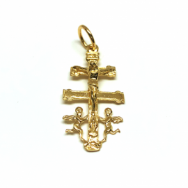 CRUZ ORO 18KT CARAVACA CRISTO RELIEVE PESO G1,5 D26X13MM 