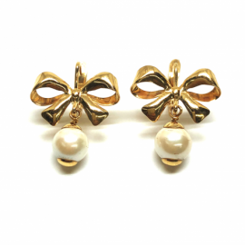 PENDIENTES ORO 18KT LAZO Y PERLA PESO 3,1G D22X17MM