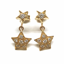 PENDIENTE ORO 18KT ESTRELLAS CIRCONITAS D21X10MM PESO G2,20