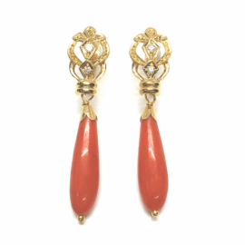 PENDIENTES ORO 18KT CORAL FINO D40X8MM PESO G4,40