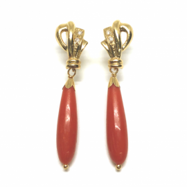 PENDIENTES ORO 18KT CORAL FINO D42X9MM PESO G5,20