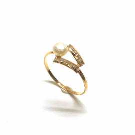 ANILLO ORO 18KT DOBLE BANDA PERLA D10X8MM PESO G1,00