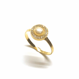 ANILLO ORO 18KT AUREOLA PERLA D9MM PESO G1,55