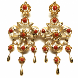 PENDIENTES ORO 18KT MANTILLA CON CORAL D84X35MM PESO G16,60