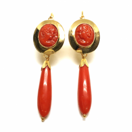 PENDIENTES ORO 18KT CAMAFEO CHUPON CORAL FINO D50X18MM PESO G5,45