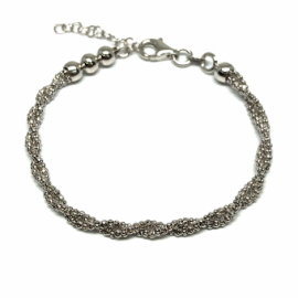 PULSERA PLATA 925 RODIADA CORDON BOLAS 17CM + 3 GROSOR 3,5MM 