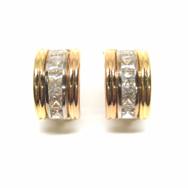 PENDIENTE ORO 18KT TRICOLOR CARRIL CIRCONITAS D16X10MM PESO G3,7