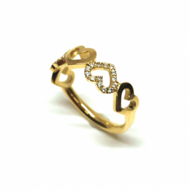 ANILLO ORO 18KT CORAZONES CIRCONITAS D6MM PESO G3,15