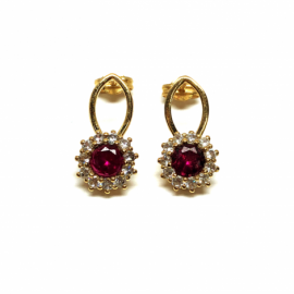 PENDIENTES ORO 18KT ROSETA CIRCONITAS D19X10MM PESO G3,80