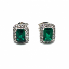 PENDIENTES ORO 18KT Y BRILLANTES (H-SI) 32P 0,19CTS 12P 0,08CTS 2P ESMERALDA 3CTS D9X7MM PESO G1,65