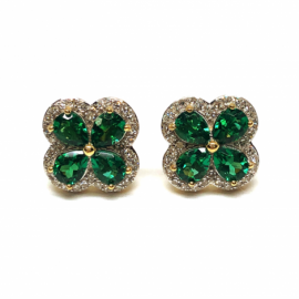 PENDIENTES ORO 18KT Y BRILLANTES (H-VSI) 64P 0,288CTS 8 ESMERALDA 1,52CTS D9,5MM PESO G2,90