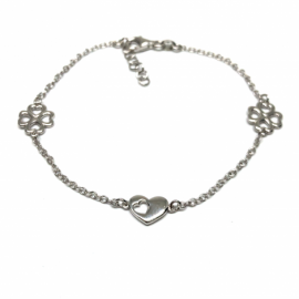 PULSERA PLATA 925 RODIADA CORAZÓN + 2 TRÉBOL SUERTE