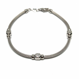 PULSERA PLATA 925 RODIADA CUADRADITO ESPIGA BOLA