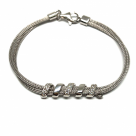 PULSERA PLATA 925 RODIADA DOBLE CADENA ESPIGA CON CIRCONITAS