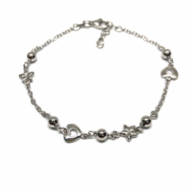 PULSERA PLATA 925 RODIADA BOLITAS CORAZÓN ESTRELLA