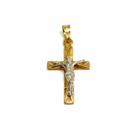 CRUZ ORO 18KT PLANA CRISTO RELIEVE D23X13MM PESO G1,90