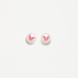 PENDIENTES PLATA 925 AGATHA RUIZ PERLA CON CORAZON ROSA LEONOR