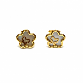 PENDIENTES ORO 18KT FLOR MARIPOSA NACAR D12MM PESO G0,75