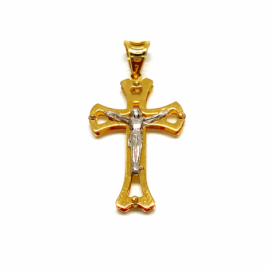 CRUZ ORO 18KT BICOLOR CRISTO RELIEVE D22X13MM PESO G1,05