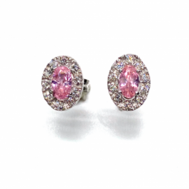 PENDIENTES ORO 18KT OVALOS CIRCONITAS ROSA D8,5X6,5MM PESO G1,65 